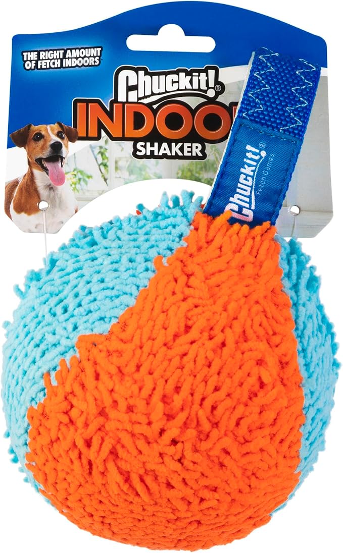 Chuckit! Indoor Fetch Shaker Dog Toy, 7.75in, Orange and Blue | Interactive Shaker Toy Designed to Fight Boredom Indoors, Keeping Dogs Busy and Entertained During Playtime