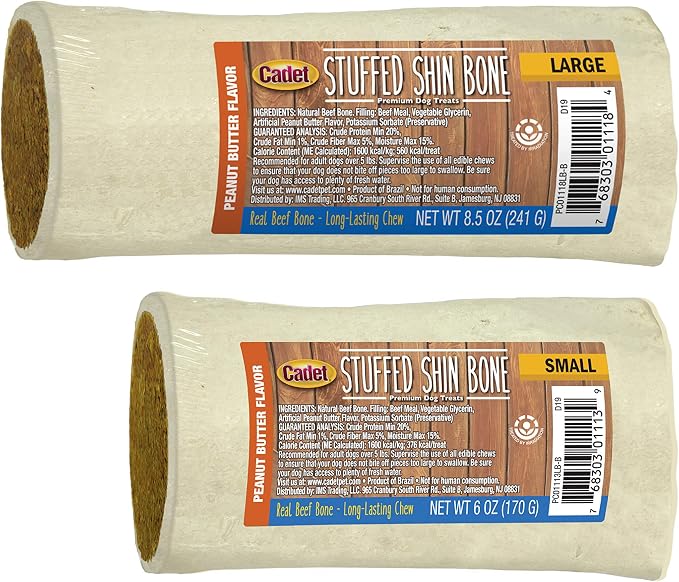 Cadet Stuffed Shin Bone for Dogs - Long-Lasting Chicken Flavored Dog Chew Bone for Aggressive Chewers - Supports Dog Dental Health, Large (1 Count) (Pack of 2)