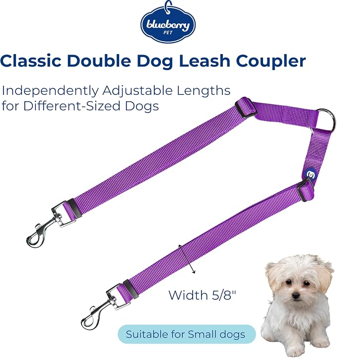 Blueberry Pet Essentials Durable Classic Double Dog Leash Coupler, Dark Orchid, Small, Dual Walking & Training Leashes for Two Dogs