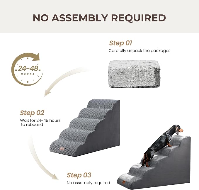 Dog Stairs for High Bed 22.6" H, 5-Step Dog Steps for Small Dogs and Cats, Pet Steps Ramp for Couch Sofa, Non-Slip Stable Indoor Pet Ladder with High Density Foam, Grey