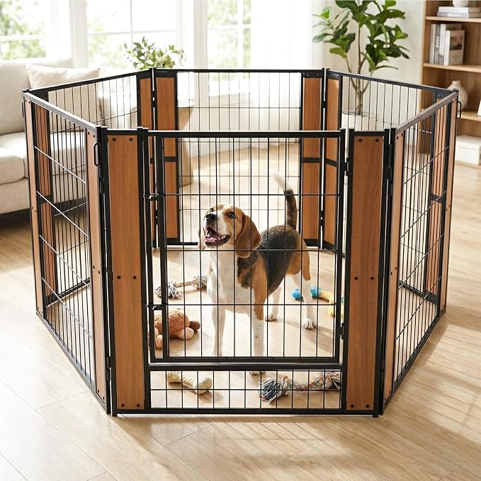 Heavy Duty Dog Playpen, 32in H 6 Panels, Oak