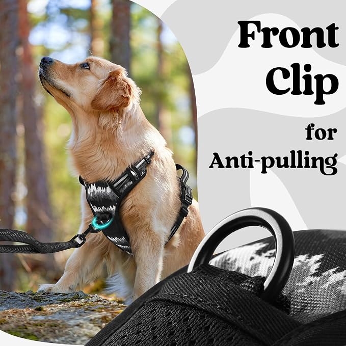 rabbitgoo Dog Harness Small Sized, Updated Easy On & Off with 3 Buckles | No Pull No Choke, Walking with 2 Clips and Handle, Adjustable Soft Reflective, Mountain Black, Small