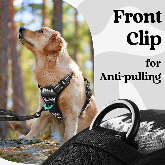 rabbitgoo Dog Harness for Large, Updated Easy On & Off with 3 Buckles | No Pull No Choke, Walking with 2 Clips and Handle, Adjustable Soft Reflective, Mountain Black, X-large