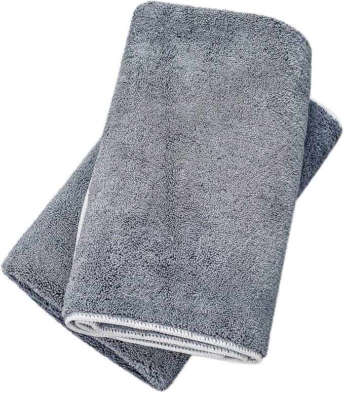 Wooflinen Microfiber Pet Bath Towel, 2-Pack, Ultra-Absorbent, Double Density, Machine Washable for Dogs and Cats