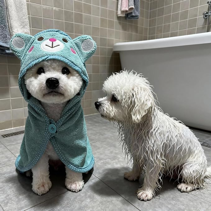 Dog Hooded Bathrobe Towel, Fast Drying Bath Towel Absorbent Warm Blanket Blue M