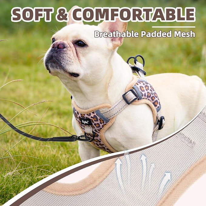 PUPTECK Dog Harness Small Sized Dog, Step in Adjustable Reflective Dog Vest Harness Escape Proof, No Pull Soft Padded Harness Easy Control, Brown Leopard, S