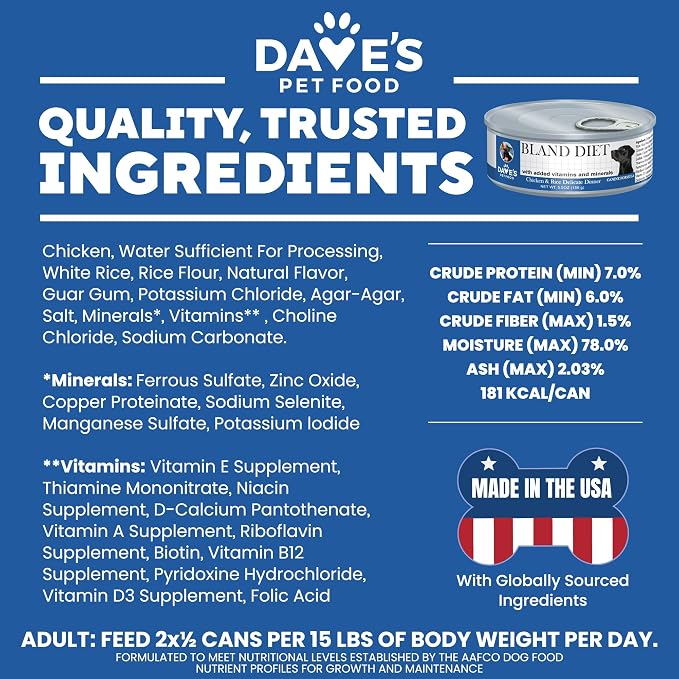 Dave's Pet Food Bland Diet Dog Food, Chicken & Rice, 5.5 oz, 24 pk