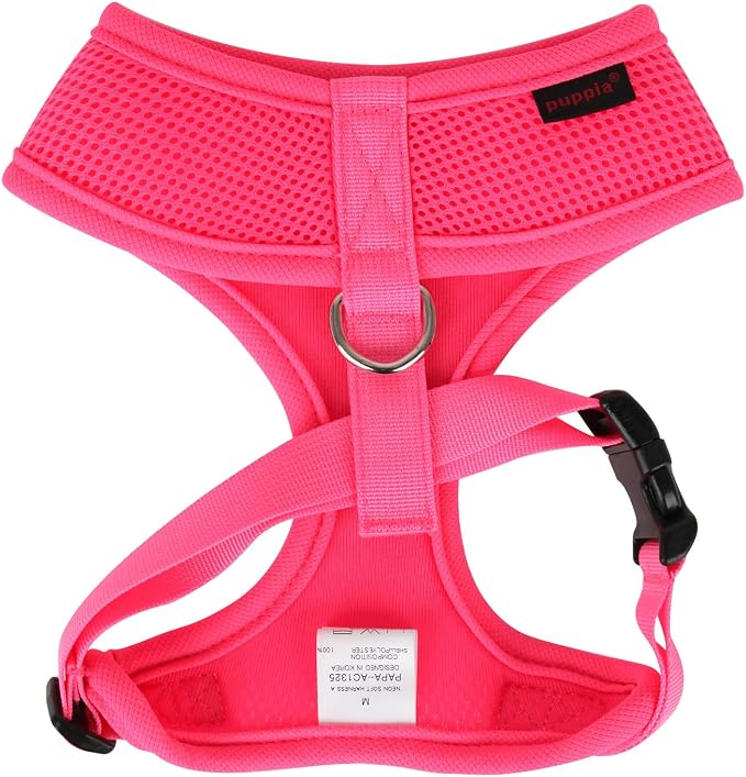 Puppia Soft Harness A XL Over-The-Head Soft Mesh Harness Neon Pink