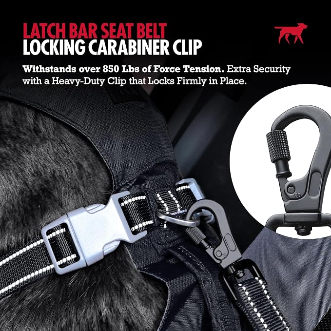 Tuff Pupper Dog Car Safety Belt | Adjustable 16–26" Latch Hook Seatbelt Restraint for Dogs | Heavy-Duty Nylon Webbing, All-Metal Hardware & 360° Swivel Carabiner | Universal Fit for Cars, Trucks & SUV