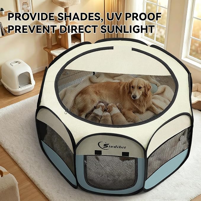 Siedihit Playpen for Extra Large Dog Cat, Dogs Tent Crate Cage Indoor/Outdoor, Portable Pop Up Dog Kennel with Carrying Bag for Rabbits, Removable Top (Grey, Extra Large)