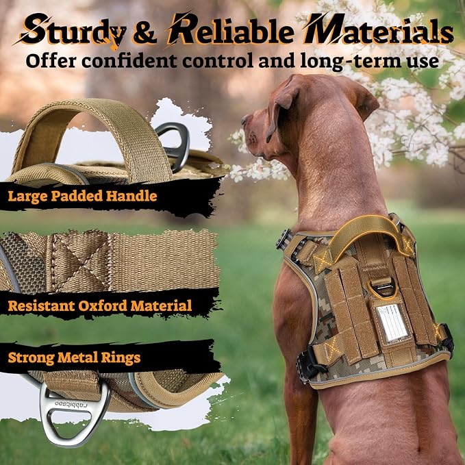 rabbitgoo Tactical Dog Harness for Large Dogs, No Pull Service Pet Vest | Military Molle System & Easy Control Handle, Adjustable and Reflective for Walking and Training, Desert Camo, X-Large