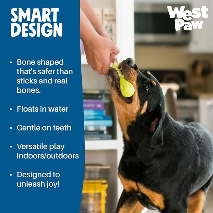 West Paw Zogoflex Hurley Dog Bone Chew Toy – Floatable Pet Toys for Aggressive Chewers, Catch, Fetch – Bright-Colored Bones for Dogs – Recyclable, Dishwasher-Safe, Non-Toxic, X-Small, Aqua
