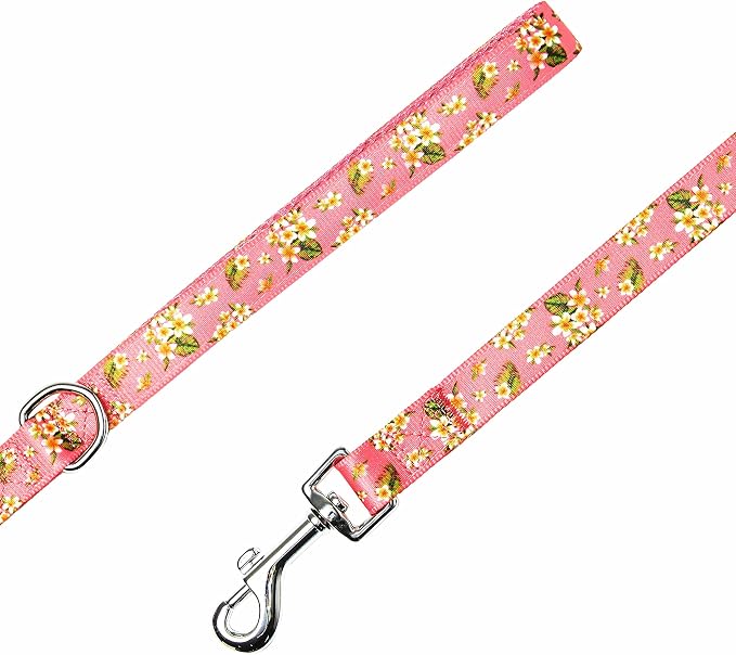 Blueberry Pet Summer Sparkle Dog Leash, Medium Size, 5 ft x 3/4", Tropical Flower Baby Pink, Hibiscus Floral Print Pet Leash