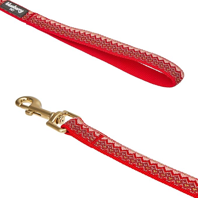 Blueberry Pet Christmas Zigzag Chevron Dog Leash with Holly Décor, 5 ft x 5/8", Small, Leashes for Dogs
