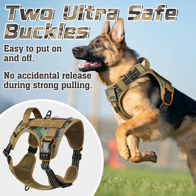 rabbitgoo Tactical Dog Harness for Small, No Pull Military Service Vest | Molle & Handle, Heavy Duty, Adjustable, Reflective Straps, Easy Control for Training Walking, Brown camo, Small