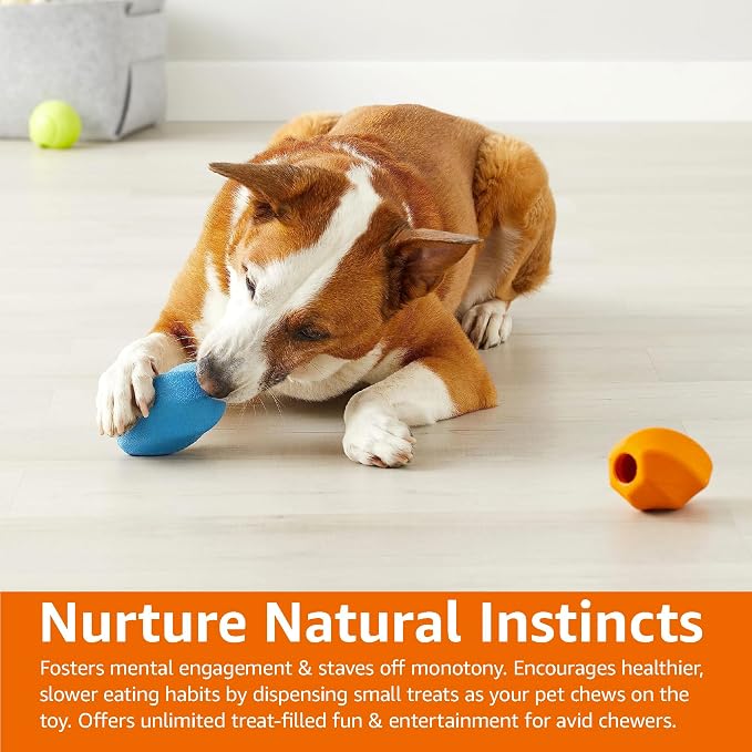 Amazon Basics Interactive Durable Natural Rubber Dog Treat Dispensing Enrichment Chew Toy for Dogs, Tough Chew Toy for Heavy Chompers, Large, Multi Color, 2-Pack