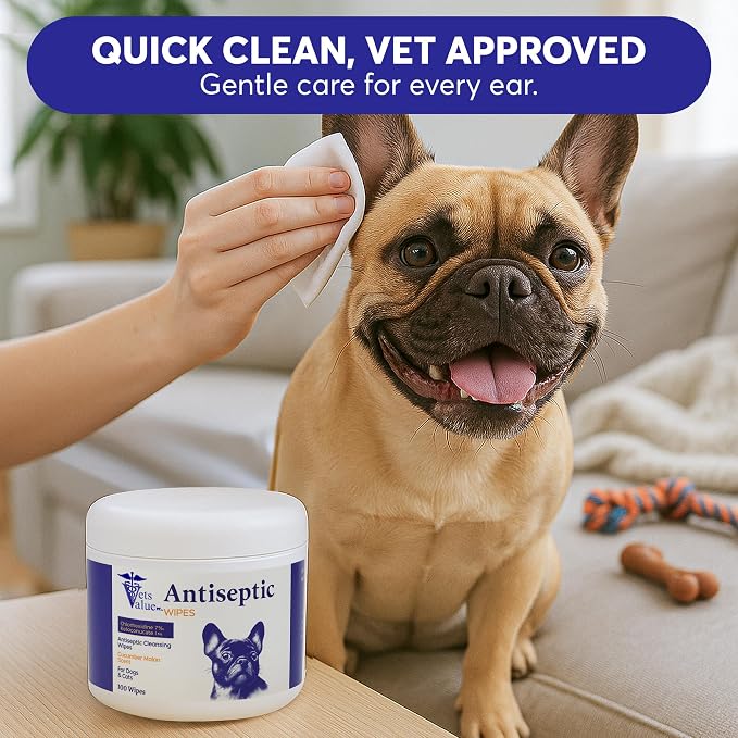 Veterinary Ear Cleaning Wipes for Dogs & Cats, Aloe-Based, 100 Count