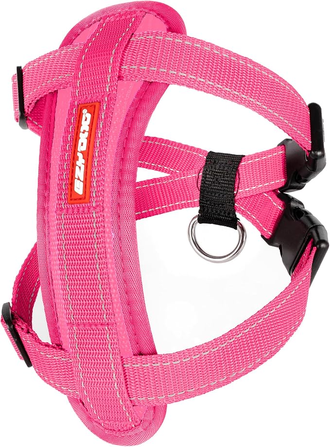 EzyDog Chest Plate No Pull Dog Harness, Escape Proof - Small, Pink | Car Restraint Included, Comfort EVA Padding, Adjustable for All Breeds, Quick Release Buckles, Reflective Stitching