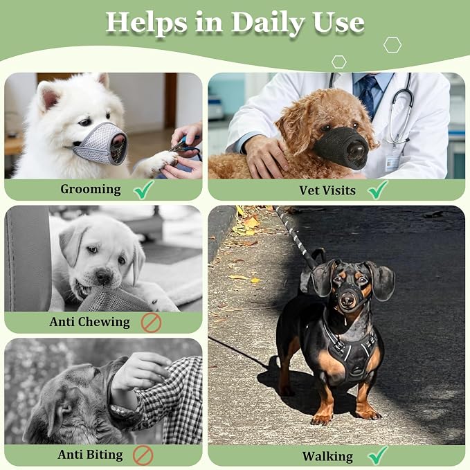 Dog Muzzle, Puppy Soft Mesh Muzzles for Grooming Biting Chewing | Breathable Muzzle for Small Dogs Toy Poodle, Dachshund, For Vet Visits, Nail Trimming, Allows Panting Drinking | Black, XS