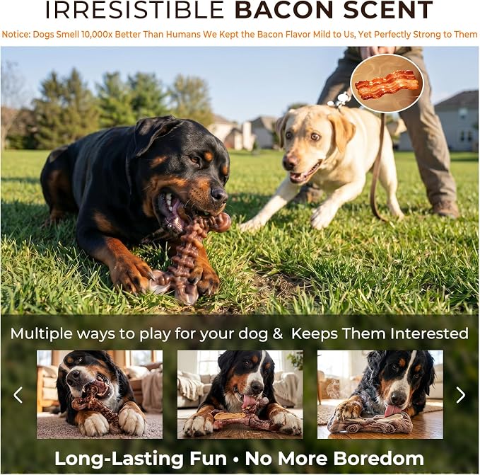 Kseroo 6-Pack Bacon Flavored Dog Chew Toys for Aggressive Chewers, Brown-XL | Indestructible, Heavy Duty, Rock-Hard Solid Nylon Bones for Medium/Large Dogs 25-100lbs, Tough, Long-Lasting, Keep Them Busy