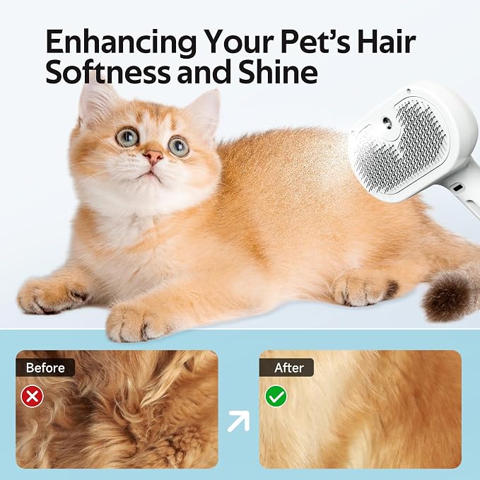Pet Grooming Brush with Electronic Mist Spray, White