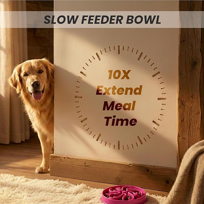 Slow Feeder Dog Bowl for Small, Medium & Large Dogs – Anti-Gulping Puzzle Maze Bowl, Non-Slip Slow Eating Dog Dish, Prevents Bloat & Improves Digestion, Interactive Pet Feeder (Pink, Small)