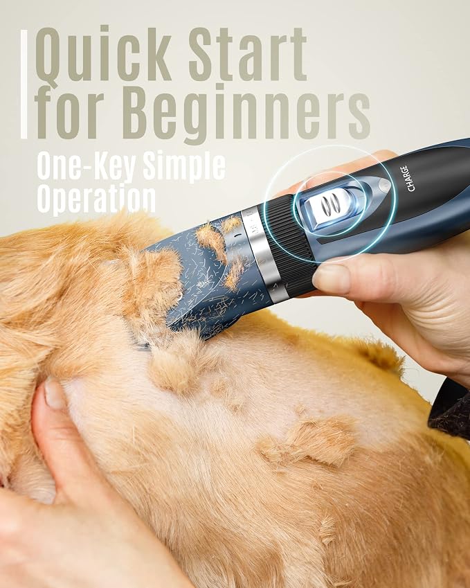 oneisall Dog Clippers Low Noise Grooming Kit for Dogs Cats Pets | Cordless & Long Battery Life, Simple for Beginners, 6 Guide Combs, Removable & Rinsable Blade