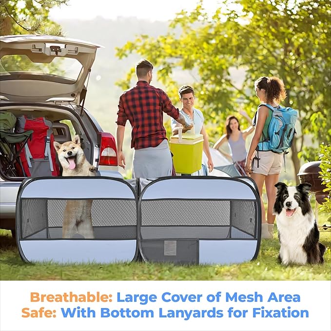 2-in-1 Dog Playpen, 58''Pop Up Cat Puppy Pet Playpen Indoor/Outdoor Cats Enclosed, Cat Dog Tent Crate Cage Kennel, Portable Playpen for Kitten, Small Animals Play Pen(No Divider, Unified Space)