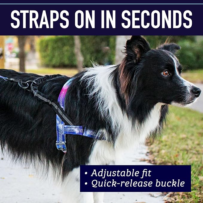 Leash Boss Dog Harness for Large Dogs - Lightweight No Pull Front Clip Reflective Harness - Large, Orange Blanket Pattern - Shock Absorbing Bungee Clip - Reflective Stitching for Nighttime Visibility
