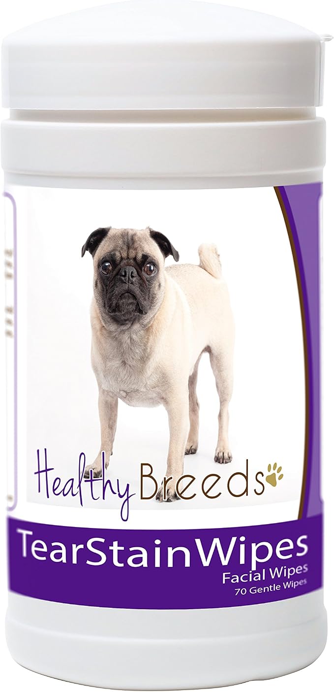 Healthy Breeds Pug Tear Stain Wipes, 70 Count