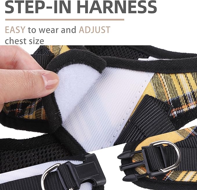 PUPTECK Adjustable Dog Harness Collar and Leash Set Step in No Pull Pet Harness for Small Medium Dogs Puppy and Cats Outdoor Walking Running, Soft Mesh Padded Reflective Vest Harnesses, Yellow, L