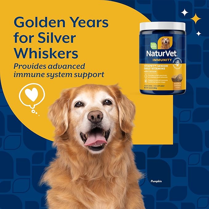NaturVet VitaPet Senior Daily Vitamin Dog Supplements - 120 Ct | Glucosamine, Includes Full-Spectrum Vitamins, Minerals, Joint Support for Older, Active Dogs, Soft Chews