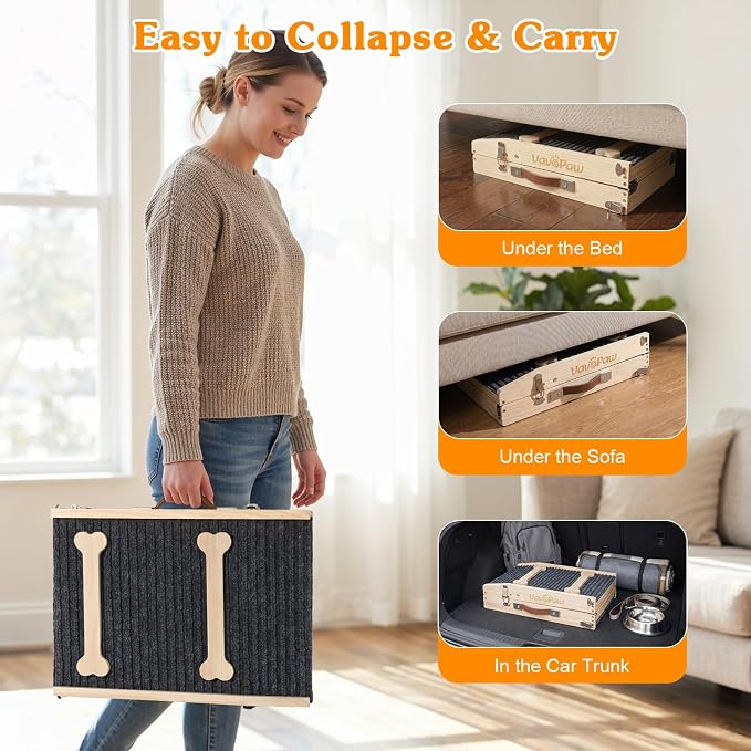 VavoPaw Upgraded Dog Ramp for Couch, 7 Adjustable Height from 2.4"-18.5", Portable Pet Steps with Non-Slip Pad, Foldable Dog Ramps for Small Dogs, Pet Ramp for Couch Sofa Stairs