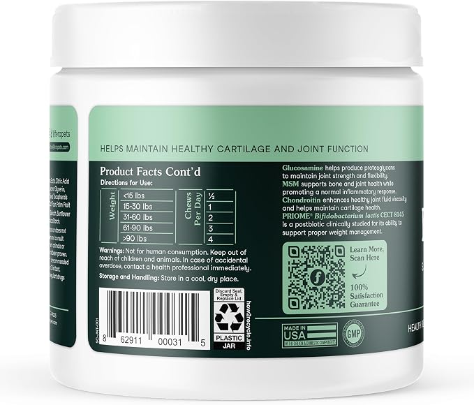 Fera Pets Hip & Joint Supplement for Dogs with Glucosamine, 90 Soft Chews