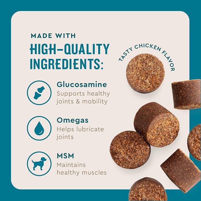 VetIQ Glucosamine Hip & Joint Supplement for Dogs, 60 Soft Chews, Joint Support Supplement with MSM and Krill, Dog Health Supplies Large & Small Breed, Chicken Flavored Chewables | Supports mobility for large & small breeds; glucosamine, MSM & krill oi...