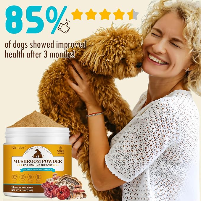 Mushroom Supplement Powder for Dogs & Cats, Turkey Tail Mushroom for Pets, Lipoma for Cats, 11 Organic Mushroom Complex, Partner Guard for Dogs Lumps and Bumps