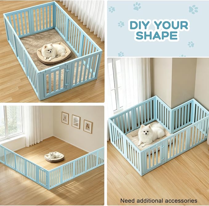 Dog Playpen, Clear Dog Pen, Dog Pen Indoor, Easy to Install and Remove Dog Play Pen, Puppy Playpen Suitable for Dogs, Cats,Dog Playpen Indoor (Blue, 30.3 inch Height, 10 Panels)