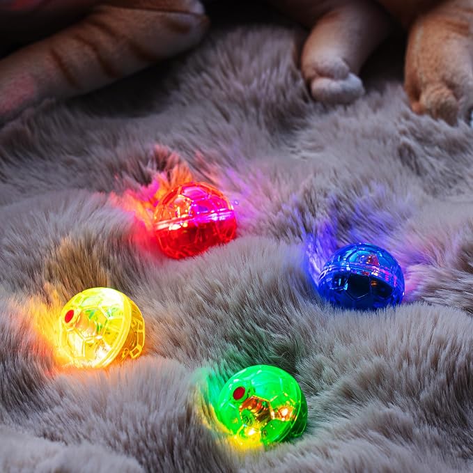 Frienda 4 Pcs Light up Cat Ball LED Motion Ghost Hunting Cat Ball, Colorful | Interactive LED Toy for Cats, Glowing Exercise with Motion Activated, Ghost Hunting Pet Indoor Play, Mini Running Ball