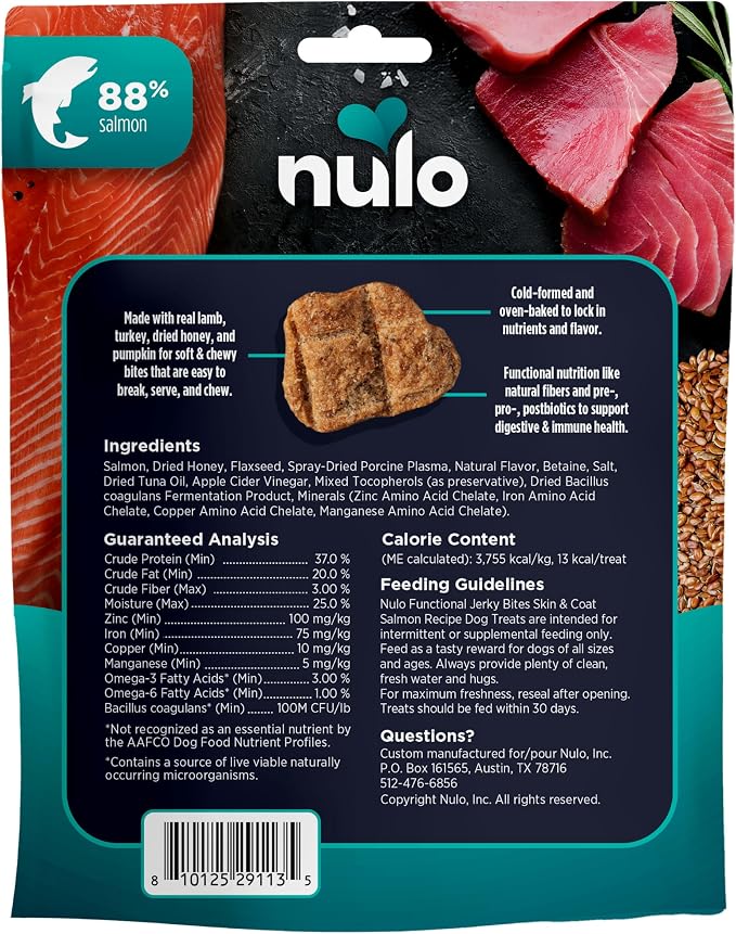 Nulo Functional Jerky Skin & Coat Salmon Dog Treats 5 OZ Bag
