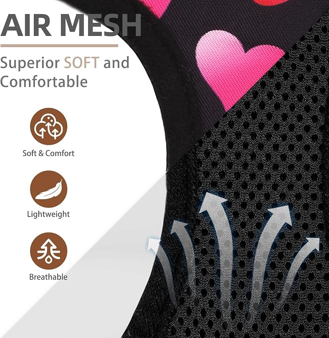 PUPTECK Dog Harness and Leash Set for Small Medium Dogs No Pull Step-in Soft Mesh Puppy Cat Vest Valentine Harnesses Reflective at Night, Black&Pink Heart, XS
