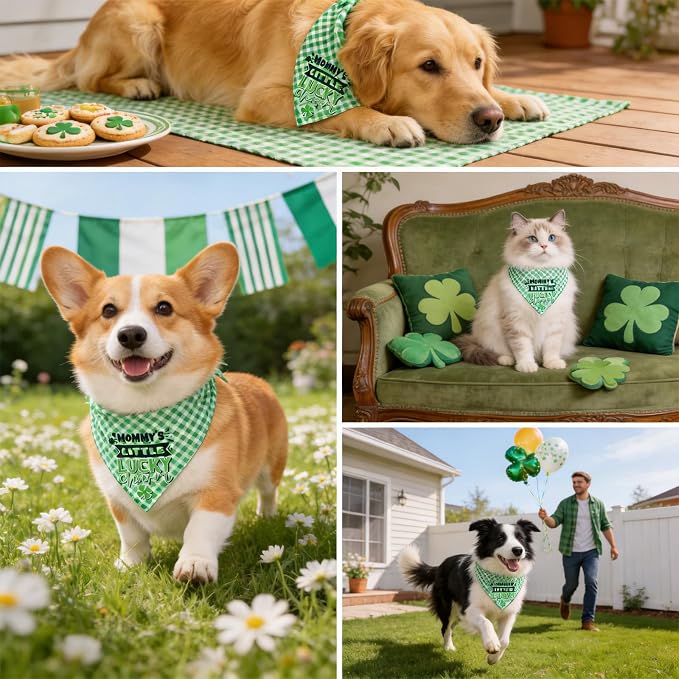 Dog Bandanas for St. Patricks Day 2-in-1 Daddy's/Mommy's Little Lucky Charm, Large, Medium, Green