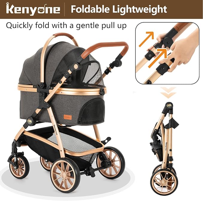 Kenyone 3-in-1 Pet Stroller - Dark Gray (C510L), Detachable Carrier