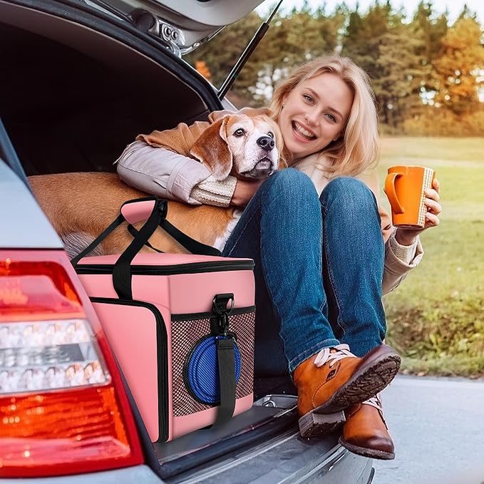 6-Set Dog Travel Bag with Bowls & Food Containers, Pink
