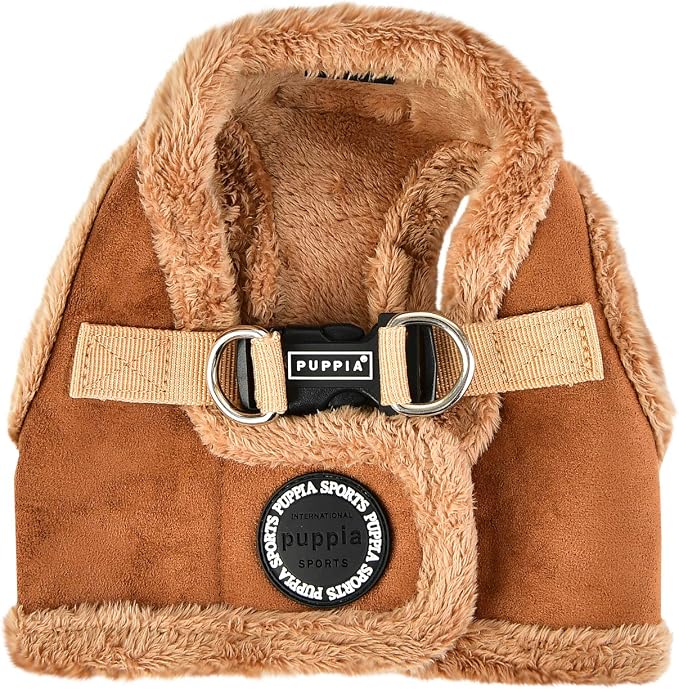 Puppia Terry Vest Dog Harness Step-in Winter Suede Warm No Choke No Pull Training Walking for Small and Medium Dog, Brown, Large
