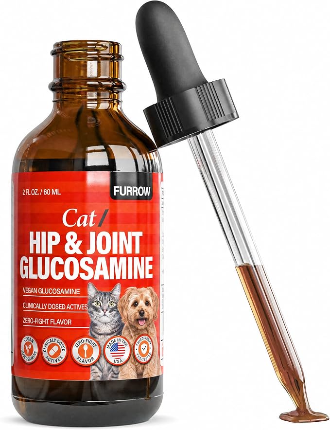 Furrow Liquid Glucosamine for Cats and Small Dogs — Hip & Joint Supplement with MSM, Chondroitin, Taurine & Hyaluronic Acid, Chicken Gravy Flavor — Joint Support for Pets Under 22 lbs