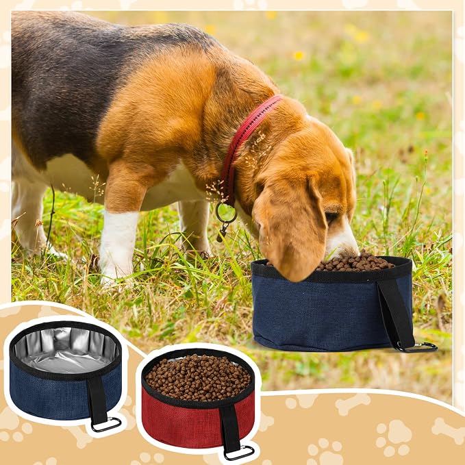 Meanplan 2 Pack Portable Dog Bowls, 40oz, Dark Blue, Red