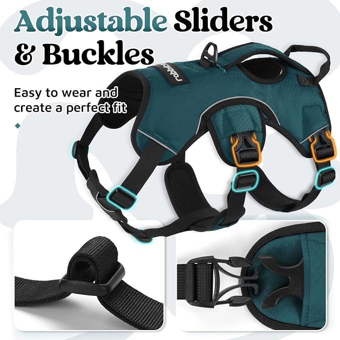 rabbitgoo Escape Proof Dog Harness for Medium, No Pull with Lift Handle | No Escape, Full Soft Padded, Reflective Adjustable Vest, Leash Clip for Walking Hiking Training, Dark Green, Medium