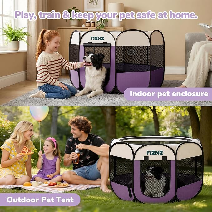 Dog Playpen, Portable Puppy Pet Crate Indoors for Small/Medium/Large Dogs Cats Rabbits, Foldable Dog Cage Enclosure for Outdoor, Pop Up Dogs Tent Kennel with Carrying Case, Purple