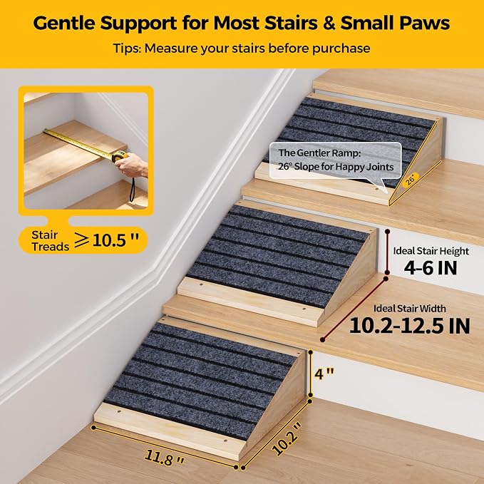 COZIWOW 8 PCS Dog Ramp for Stairs, Non-Slip | Sturdy | Wooden Dog Stairs Pet Ramp for Small Medium Dogs Cat, Pet Steps Stair Wedges Assist for Injured & Older Pets, Gentle Slope Step Stairs(8)
