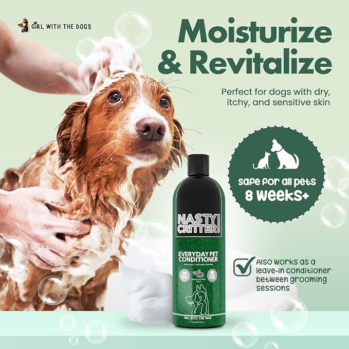 Nasty Critter! by Girl With The Dogs - Made in USA - Everyday Deep Cleaning Dog Conditioner for 8 Weeks and Up, 16 oz